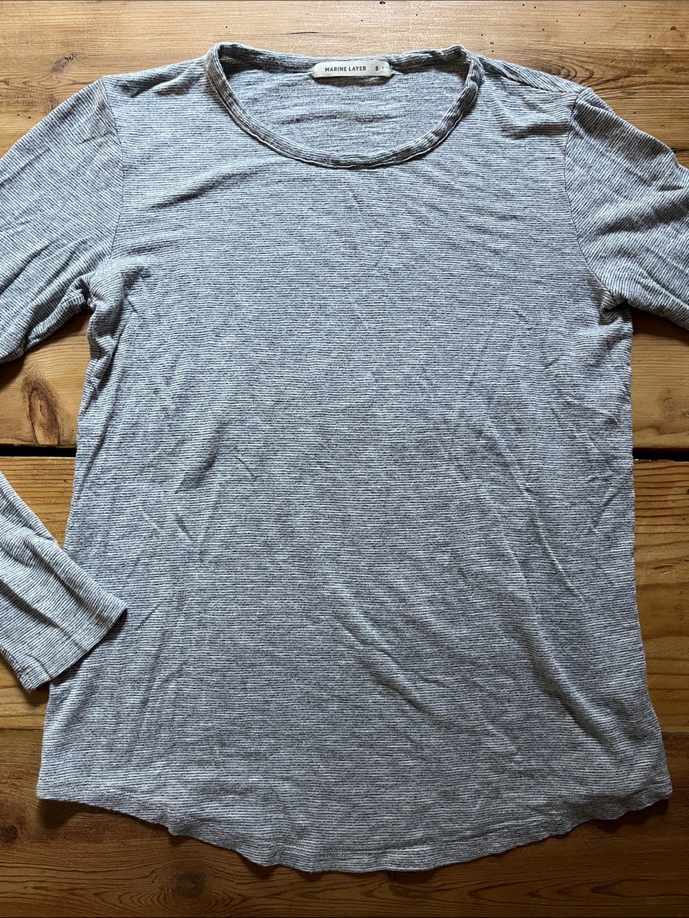 MARINE LAYER S Blue Microstripe Scoop Neck Knit Top Tissue Weight